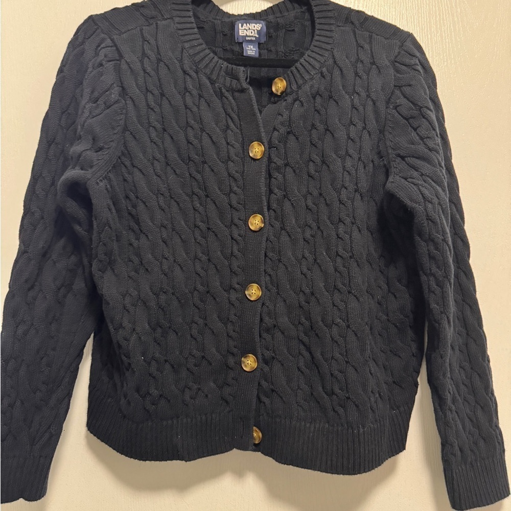 Lands' End 100% Cotton Black Cable Knit Cardigan Size 1X